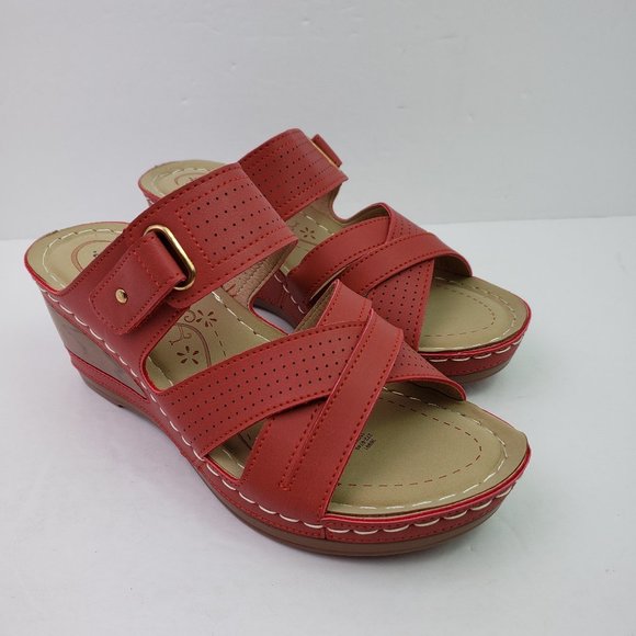Andrea Shoes - NEW Andrea Rojo Sin Liso Womens Size EUR 40 US 8 Red Slip On Wedge Sandals 36991